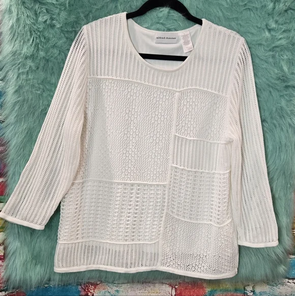 Alfred Dunner White Long Sleeve Cable Knit Sweater Size L - Picture 2 of 11